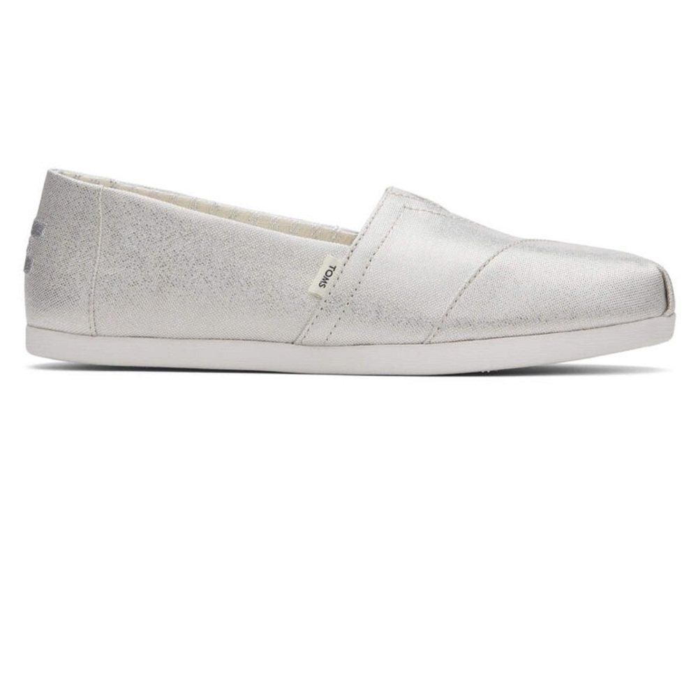 Size 7 Women’s silver Toms slides